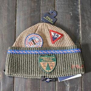 Polo by Ralph Lauren Tan and Green Patch Beanie